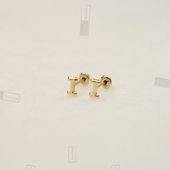 14K Solid Gold Initial Stud Earrings • Perfect Gift For Girls & Teens. - Picture 7 of 13